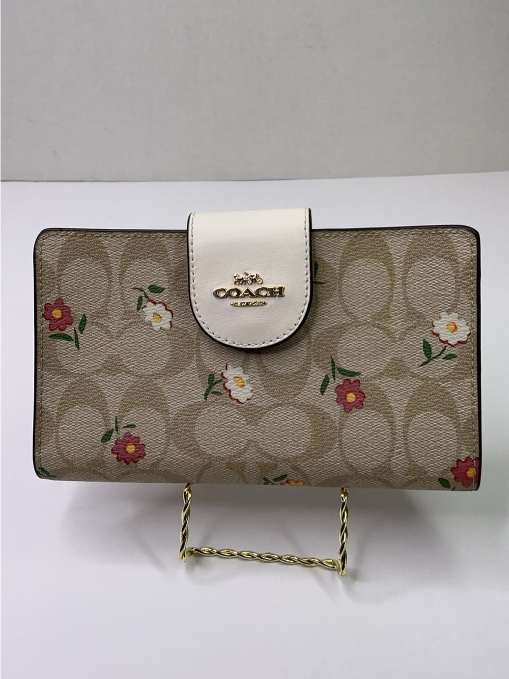 Coach Phone Tech Wallet Signature Canvas Floral Print Khaki.